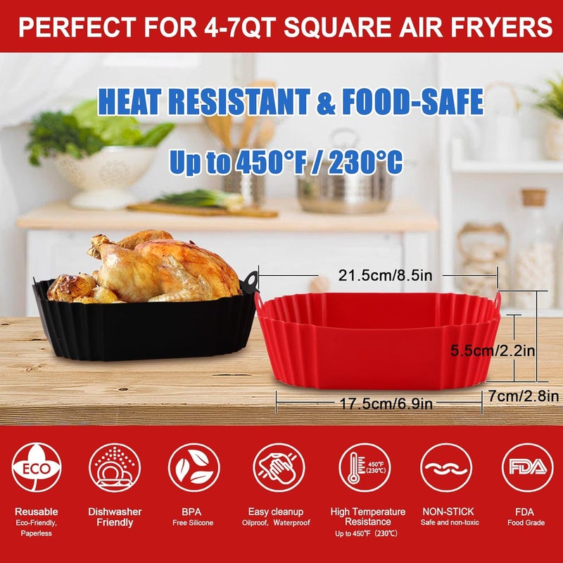 Apluskis 2-Pack Square Silicone Air Fryer Liners Pot, 8-Inch Reusable Inserts for 4–7QT Air Fryers, Food-Safe Oven Accessories - Image 3